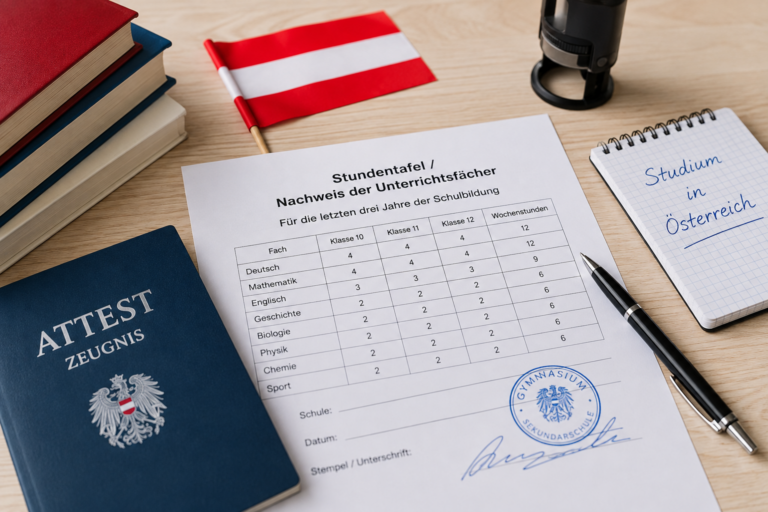 Stundentafel Nachweis der Unterrichtsfächer — справка из школы для поступления в Австрию